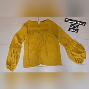 SHEIN Mustard Yellow Balloon Sleeve Blouse